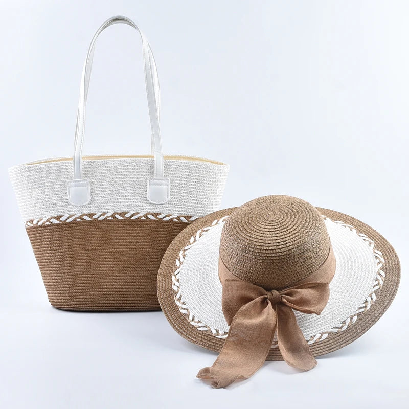 New Two-piece Set Summer Straw Hat with Shoulder Bag Outdoor Travel Beach UV Protection Hat
