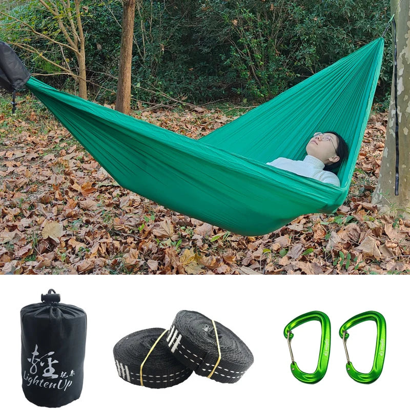 300x140cm Single Camping Hammock Lightweight Parachute Hammock with 2 Tree Strap 2 Hooks  Lightweight Portable Camping Hammock