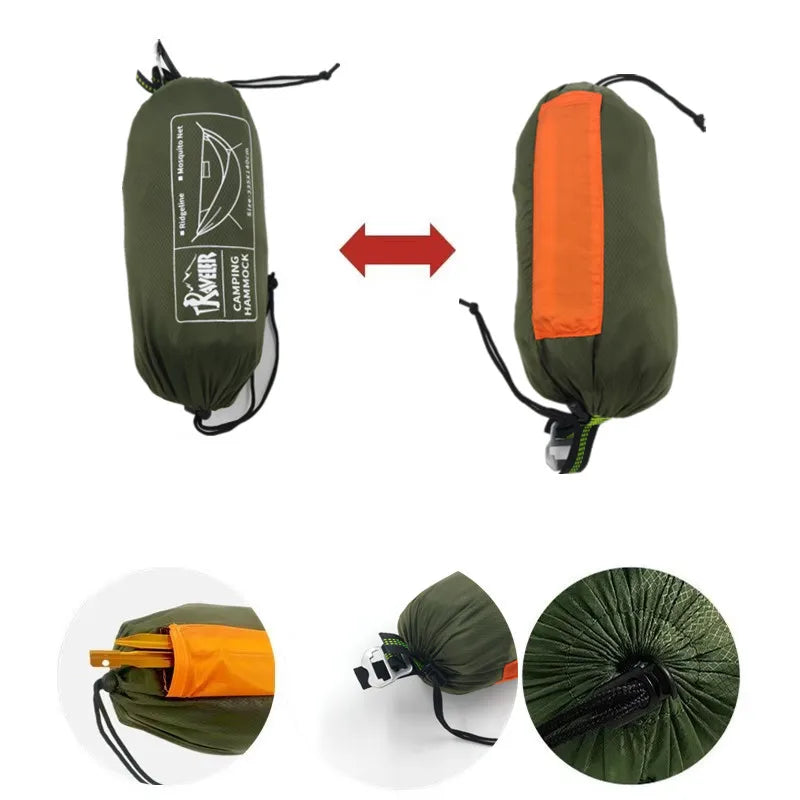 Portable Outdoor Garden Quick Open Anti-Rollover Mosquito Net Hammock Travel Camping Sleeping Hanging Hammock Swing Nature Hike