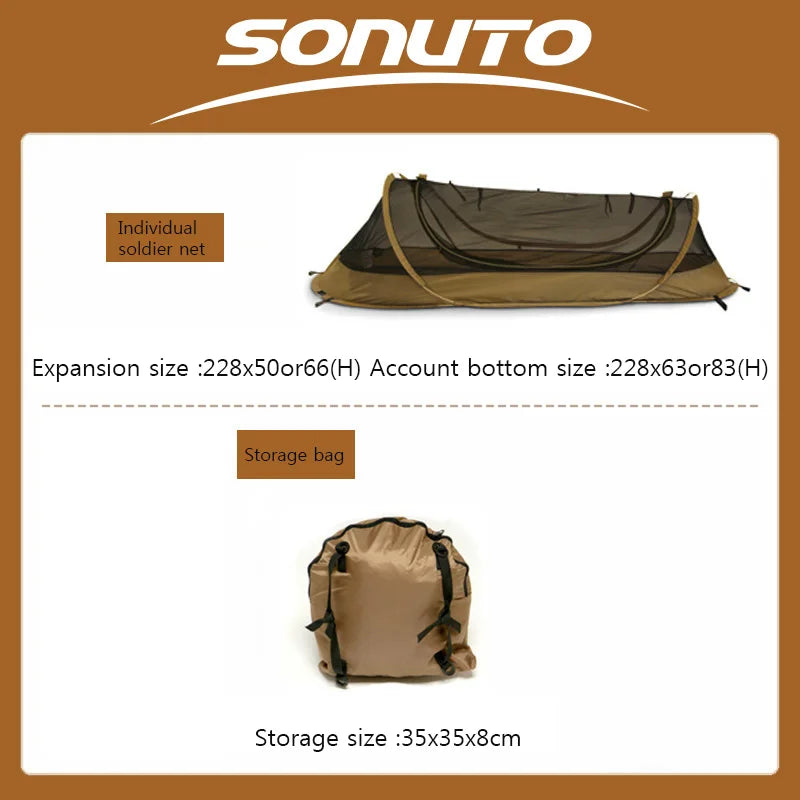 Sonuto-Camping Tent For Single Person Lightweight Nylon Tent Tactical Shelter With Mosquito Net Anti-Mosquito Waterproof Field