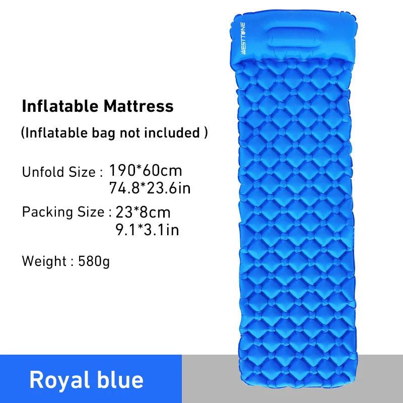 WESTTUNE Camping Inflating Sleeping Mattress Folding Outdoor Sleeping Pad Inflatable Mattress with Pillow Ultralight Travel Bed