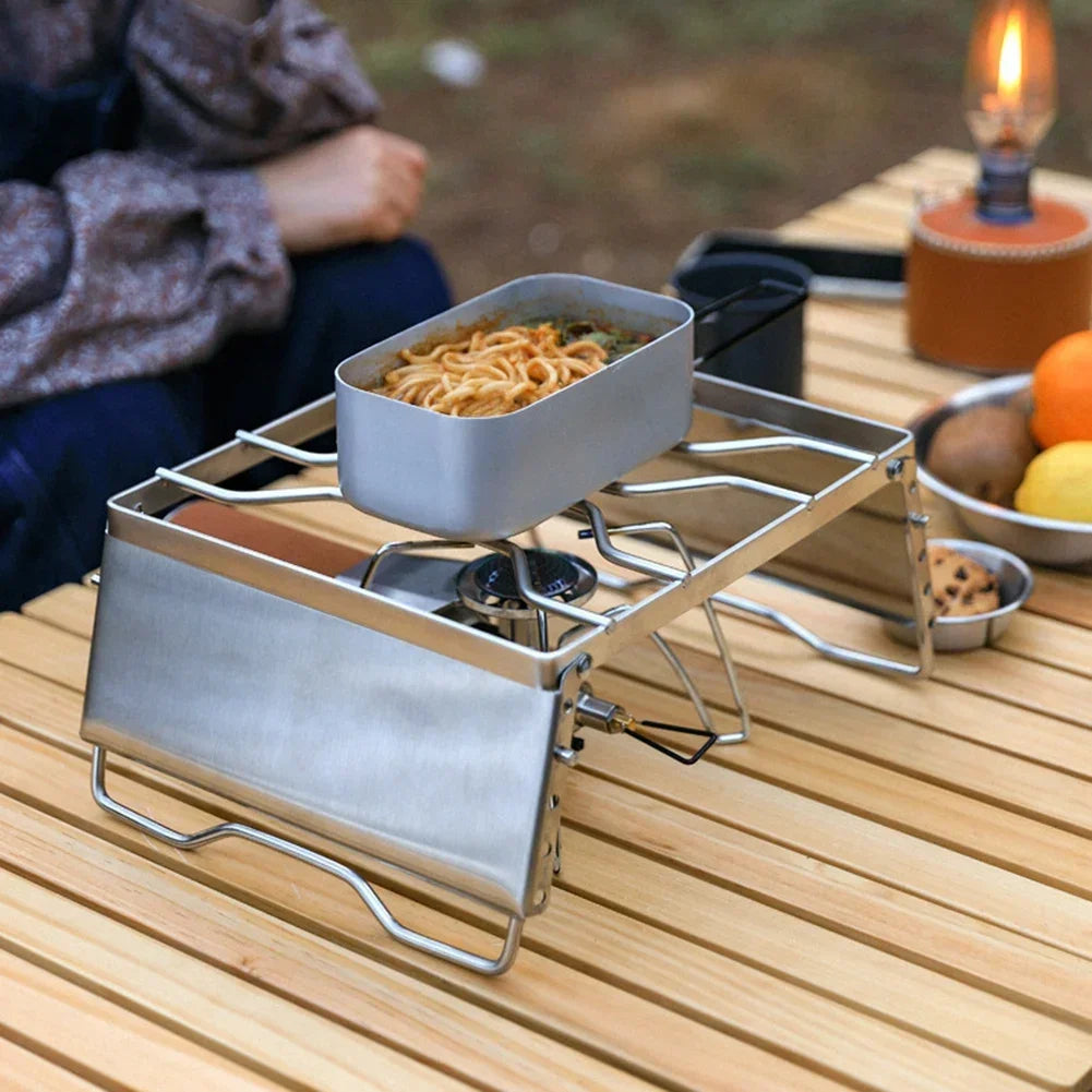 Multifunction Folding Campfire Grill Stand Tourism Portable Camping Grill Grate Outdoor Cookware Grill Windproof Firewood Stove
