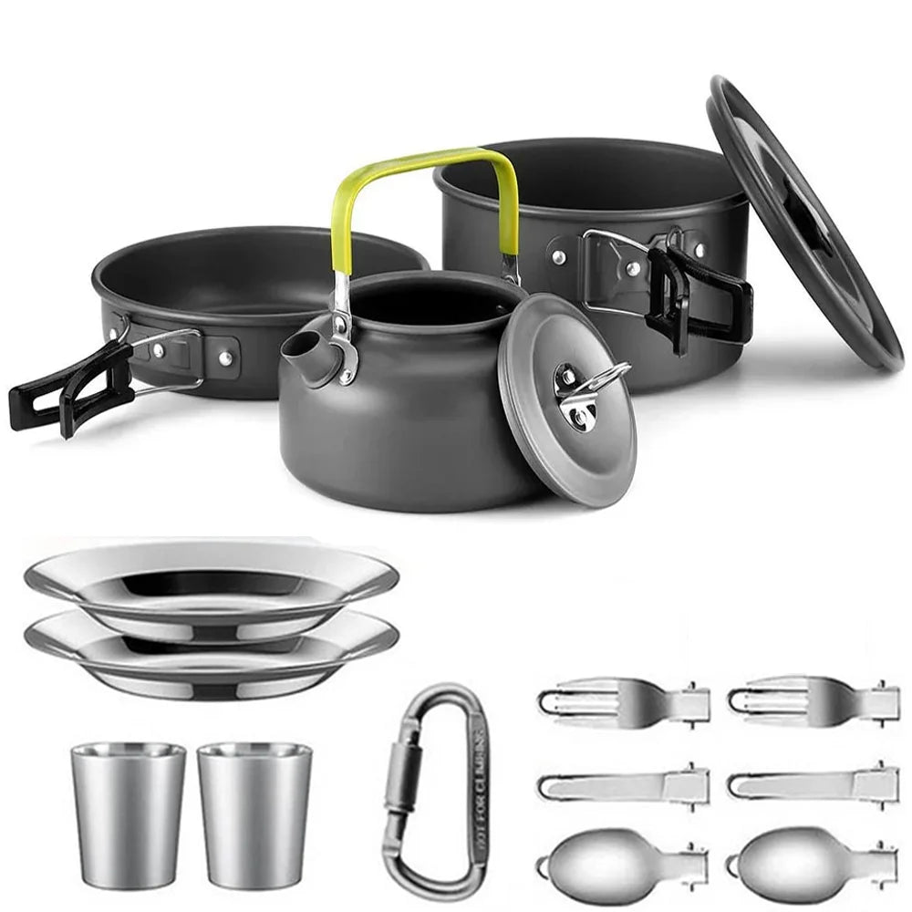 Camping Cooking Set Outdoor Aluminum Lightweight Equipment Camping Cookware Kit For Traveling Trekking Hiking Supplies
