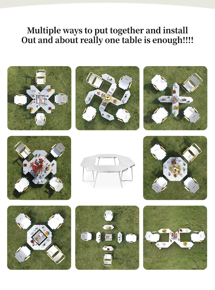 HOMFULOutdoor Stainless Steel Barbecue Campfire Table Camping Multifunctional Portable Foldable Splicing Combination Round Table