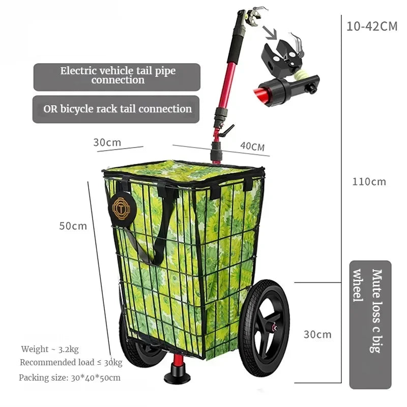 Outdoors Rear Mounted Campsite Vehicle Continuous Bicycle Trailer Silent Tires Camping Storage Natural Hiking Accessories