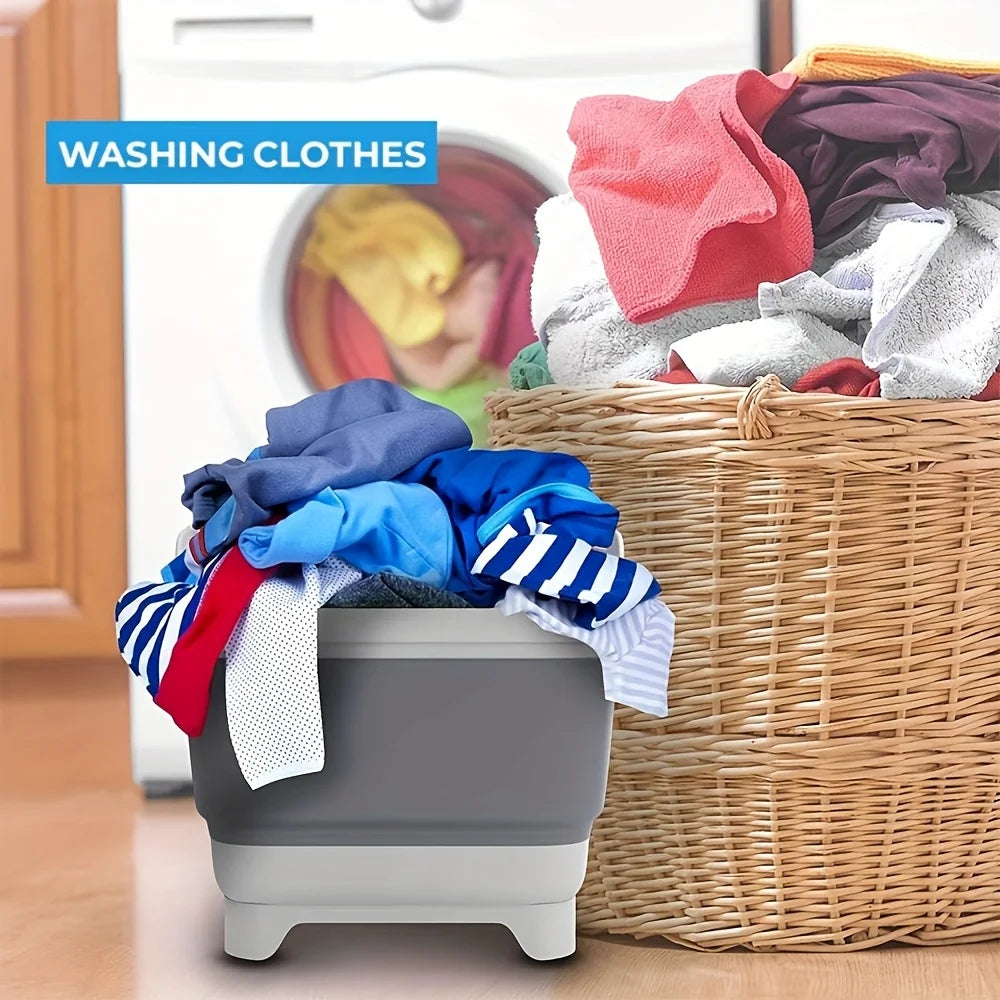 A portable water storage device designed for outdoor camping, equipped with drainage holes, foldable, vegetable washing basin