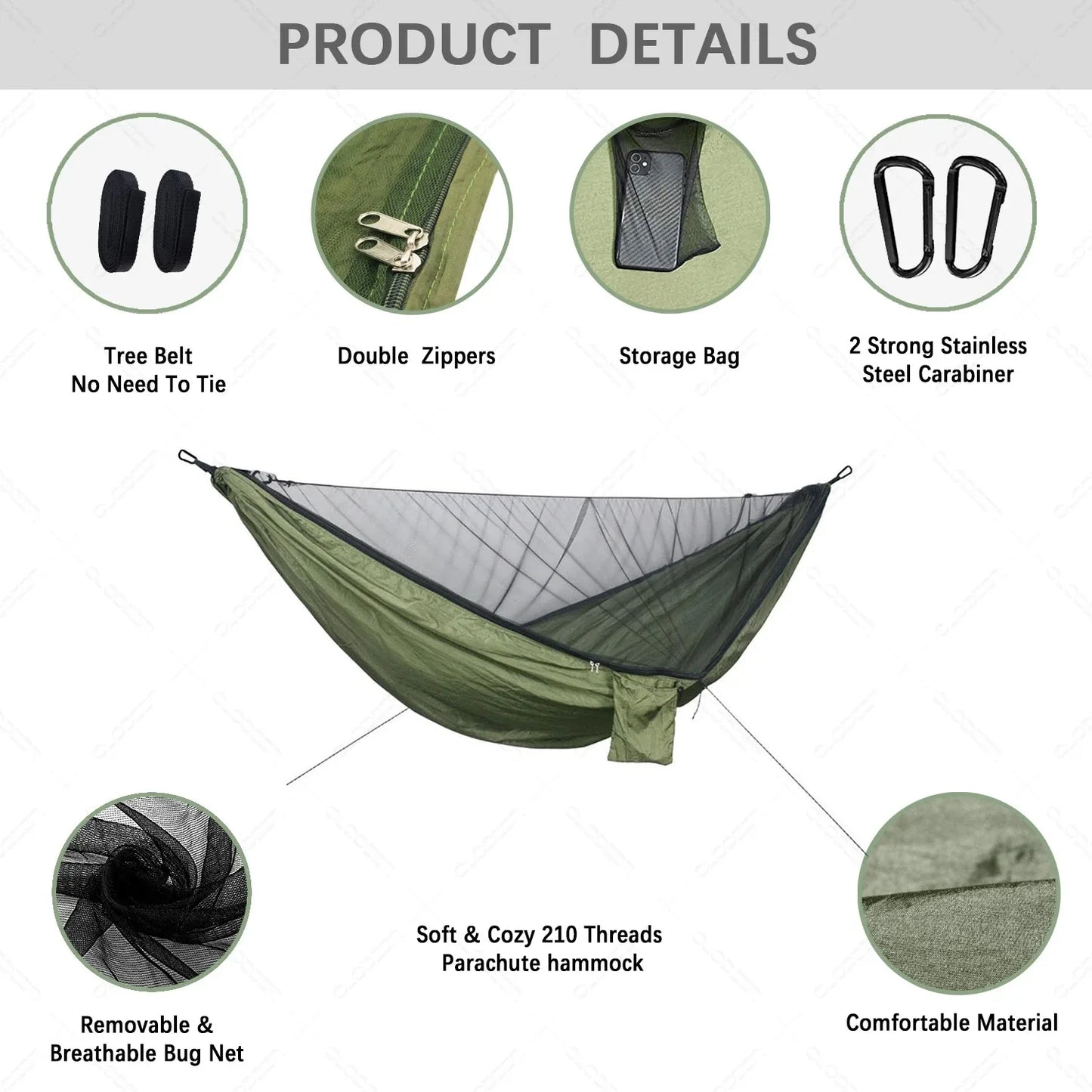 2 Person Camping Hammock with Mosquito Net, Ultralight Equipment, Swing for Adults, Hanging Hammock