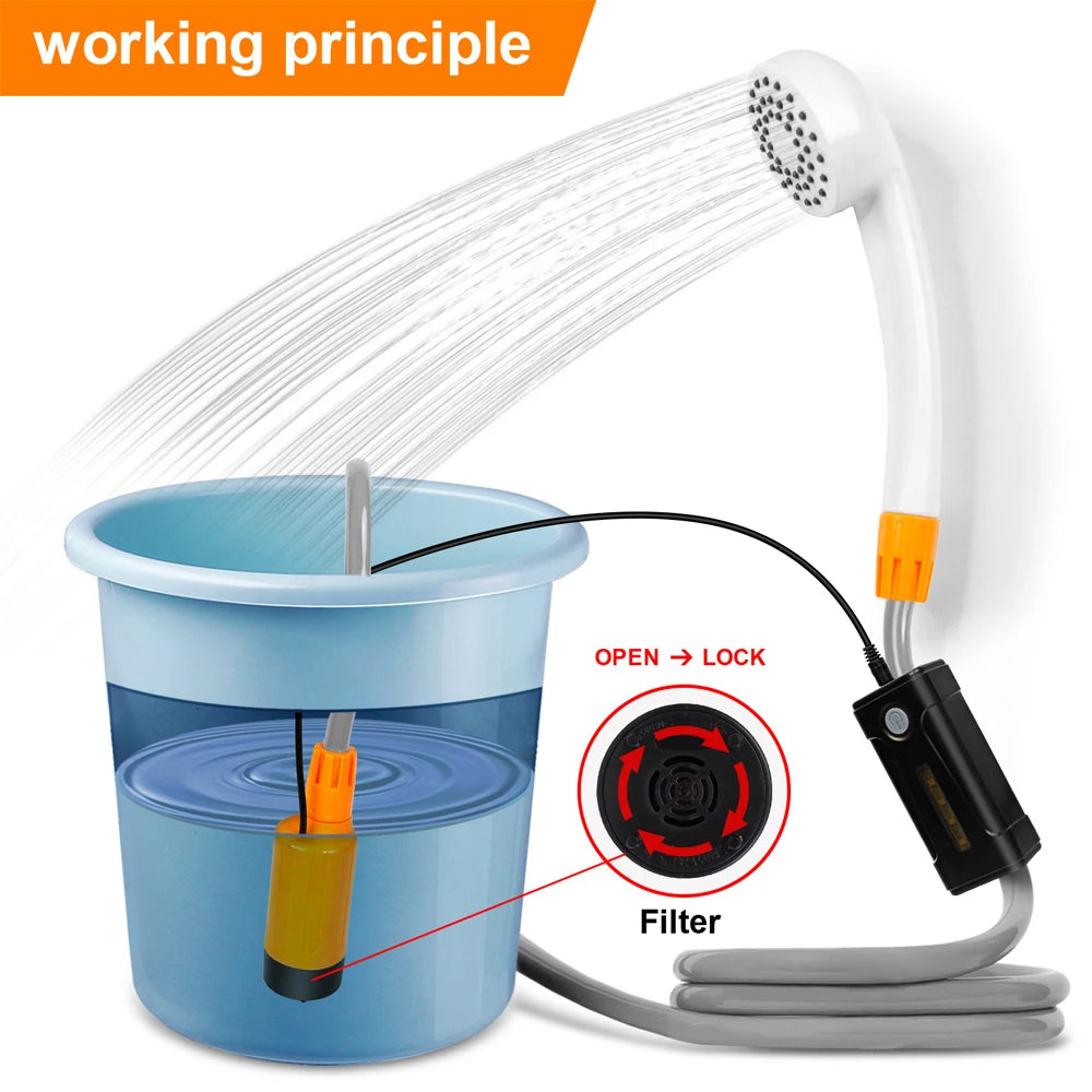 Camping Shower Rechargeable Electric Outdoor Waterproof Portable Shower Pump Kit for Hiking Beach Travel Car Pet Washing