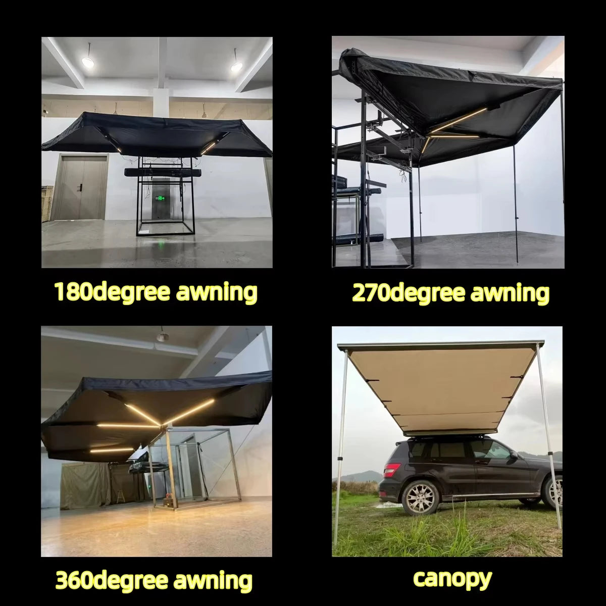 180 Degree Awning Car Rooftop Tent 2m Awning Free Standing With Led 4X4 Outdoor Camping Retractable Vehicle Awning