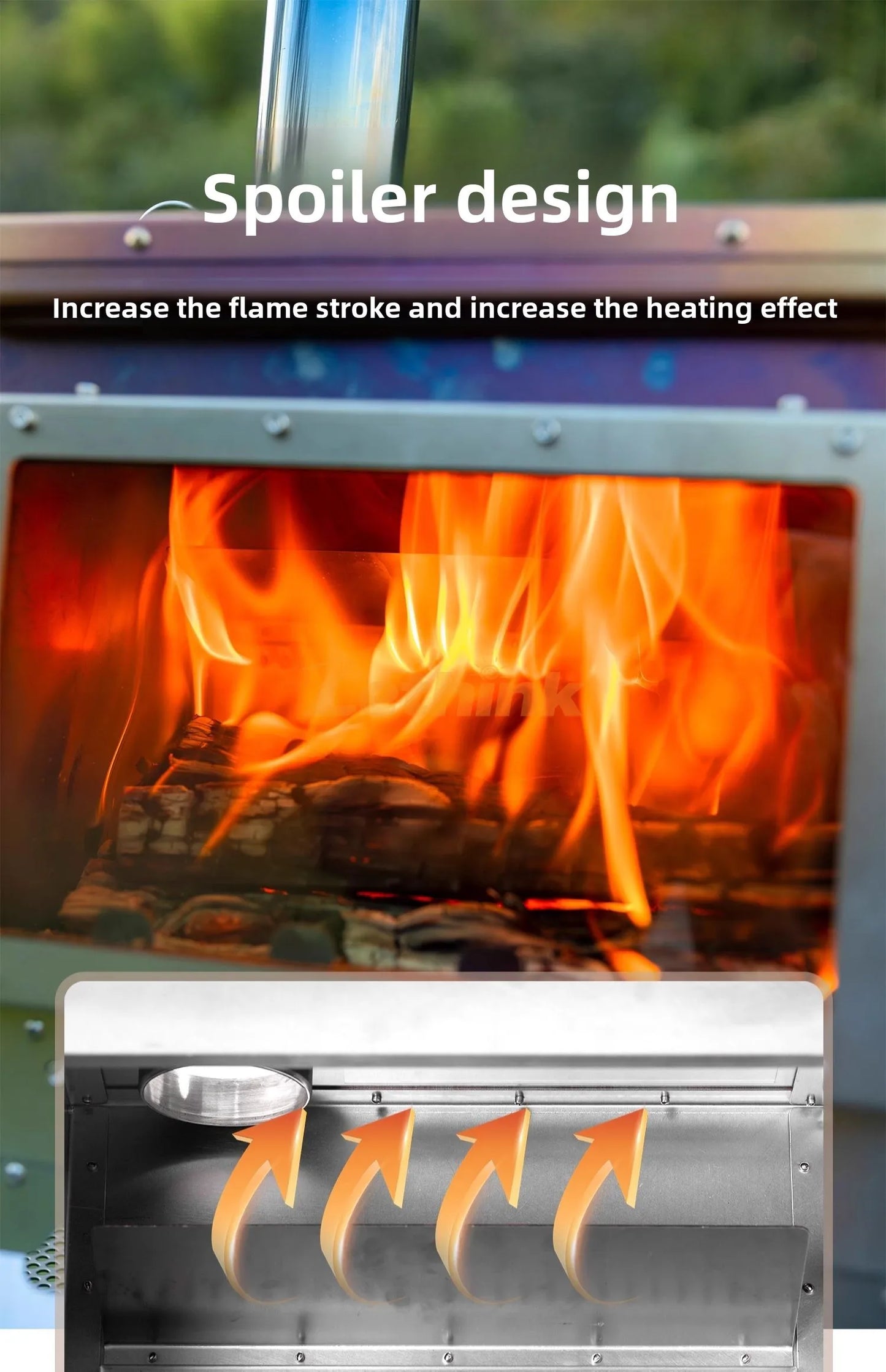 Camping Tent Stove Stainless Steel Smokeless Fireplace Secondary Burning Wood Stove Large Glass Window Firewood Heater