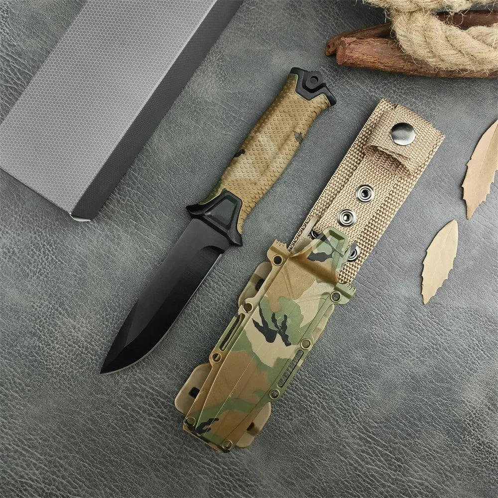 New EDC Tools for Outdoor Use Straight Serrated Knife, Portable Survival Knife for Camping, 440c Steel Fixed Blade Knife