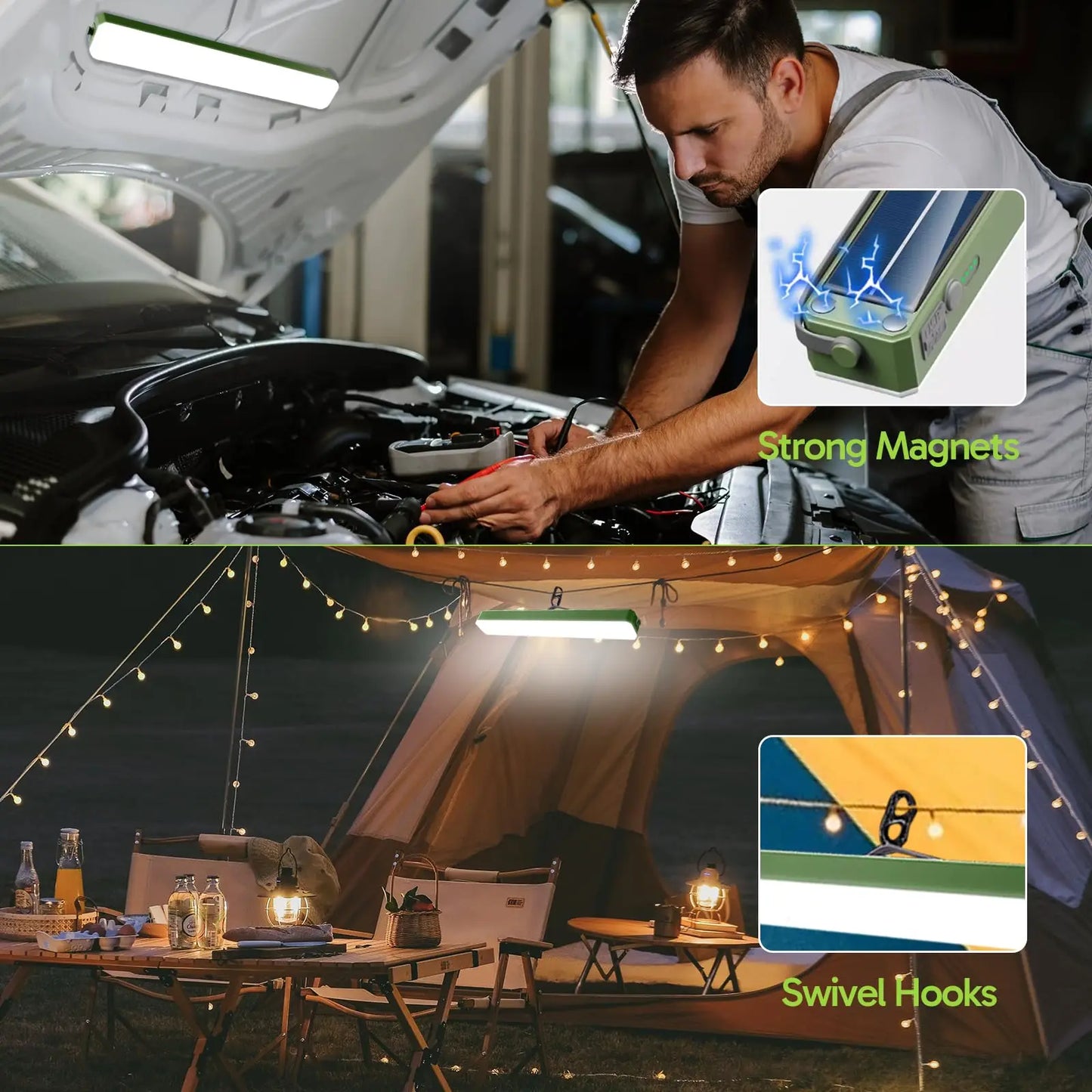 Solar Camping Lantern - 5400mAh Power Bank,2500LM IPX5 Waterproof,4 Modes & Magnetic Hook - Portable Camping Light Bar for Tent