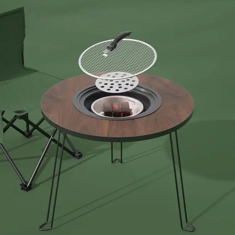 Portable foldable round table barbecue grill, smokeless barbecue grill, suitable for outdoor camping and party gatherings