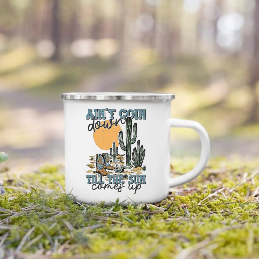 Life Is Better By The Campfire Printed Camper Mugs Camping Enamel Mug Adventure Campfire Party Beer Juice Cup Gifts for Camper