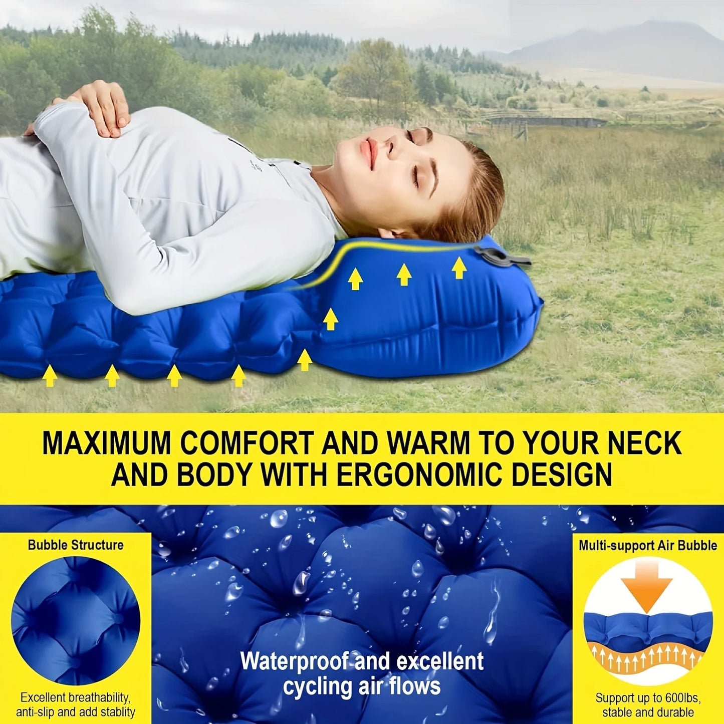 Camping Hiking Camp Sleeping Gears Air Mattresses Compact Ultralight Self-Inflating Camping Air Mattress Backpacking Hiking Tent