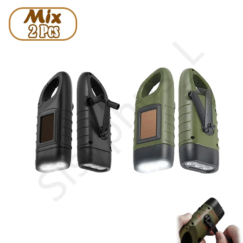 Solar Hand Crank Powered LED Flashlight Emergency Light Camping Tent Torch for Outdoor Hiking Survival Gear Portable