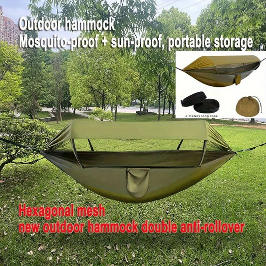 New Arrival Outdoor Double Hammock with Anti-flip Design, Automatic Speed Open Swing, Mosquito Net, Sunshade Canopy