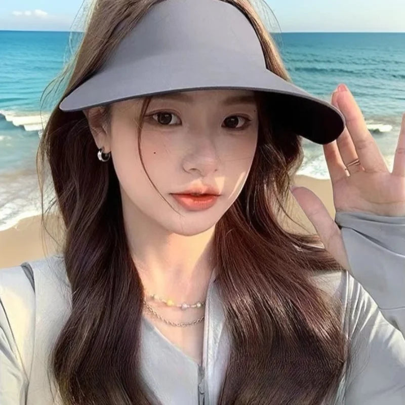 UV Protection Hat Large Brim Empty Top Visor Hat Outdoor Sports Cycling Sun Hats for Women Traceless Summer Sun Protection Hat 2