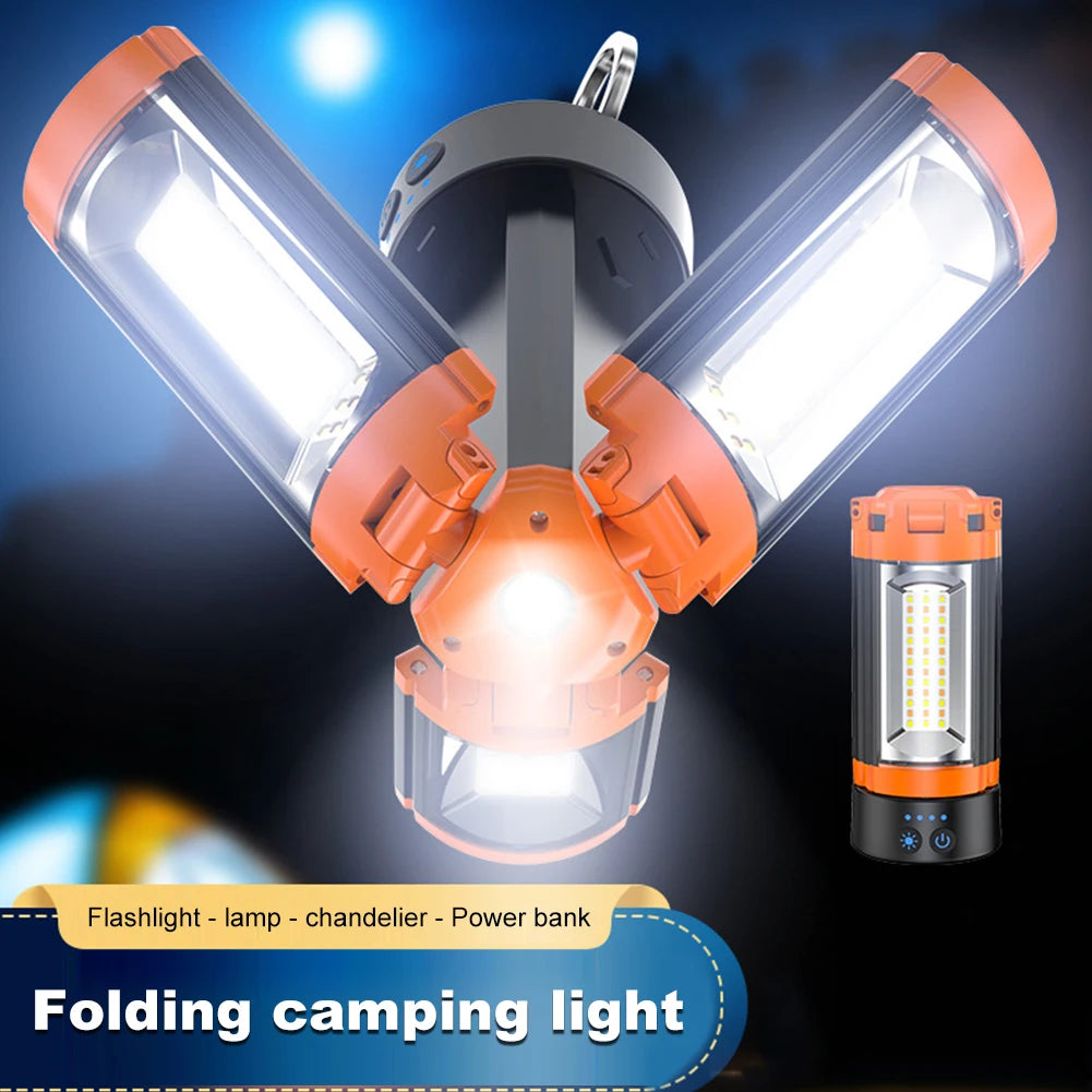 Folding Camping Light LED Work Light Multifunctional Rechargeable Camping Lantern Portable Camping Light for Adventure Fishing