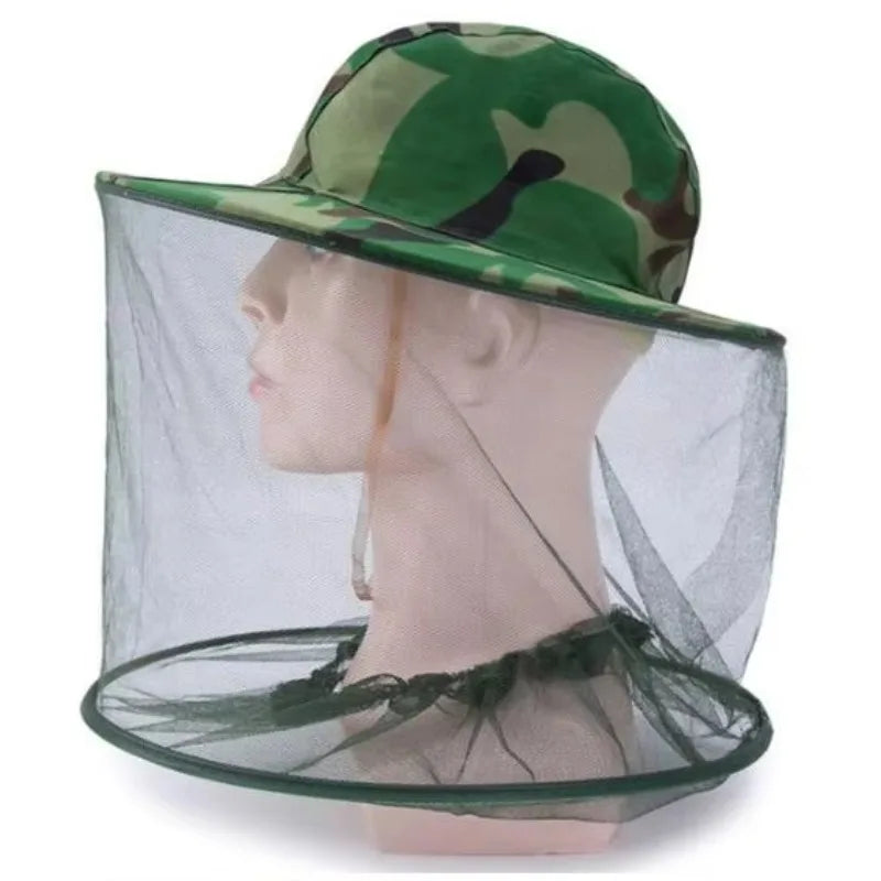 Camouflage Male Fishing Hat Anti-bee Insect Anti-mosquito Net Anti-insect Mesh Fishing Hat Outdoor Hat with Sun Cover