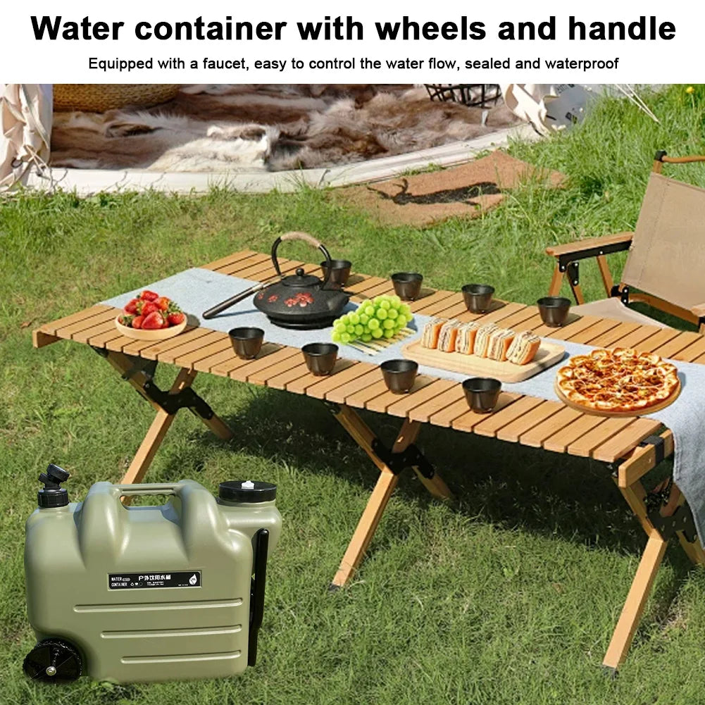 28L Car Drinking Water Storage Box Outdoor Portable Car Water Storage Box No Leakage with Faucet & Wheel for Camping Outdoor BBQ