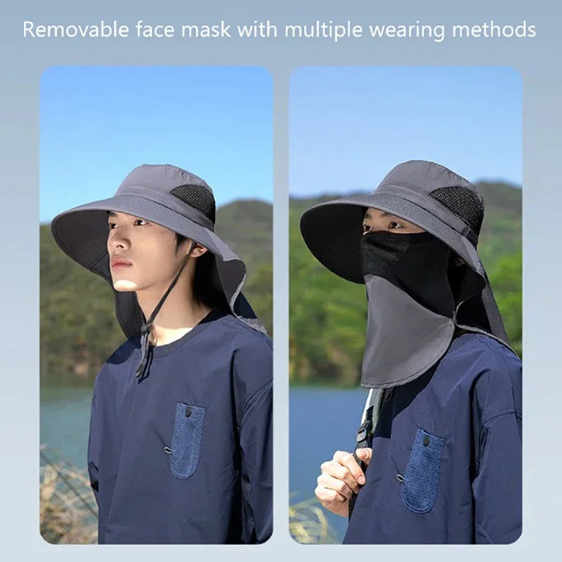 Summer Sun Hats UV Protection Outdoor Hunting Fishing Cap For Men Women Hiking Camping Visor Bucket Hat Neck Flap Fisherman Hat