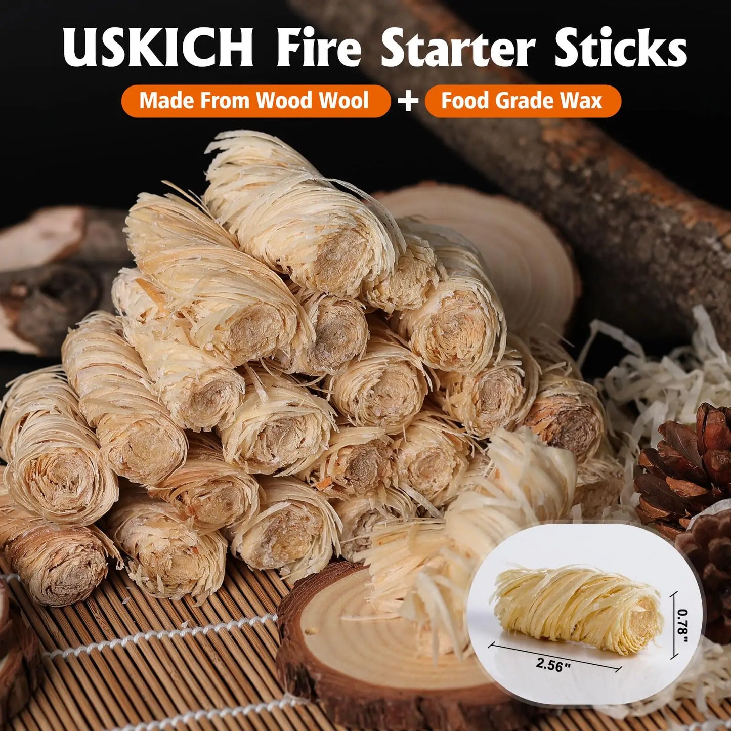 50Pcs Fire Starter,Natural Fire Starters for Campfires,Grill,BBQ,Fireplace-Waterproof, Weather Resistant Fire Starter Sticks-Ca