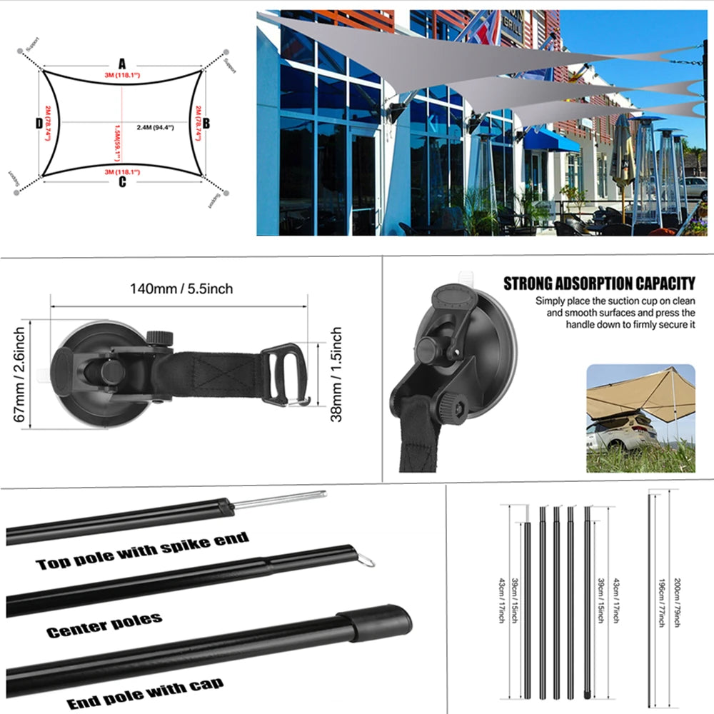 Car Shelter Shade Camping Side Car Roof Top Tent Awning Waterproof UV Portable Camping Tent Automobile Rooftop Rain Canopy