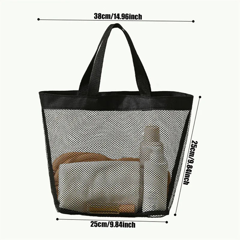 Portable Mesh Shower Caddy Tote Beach Bag Travel Storage Wash Bag Swimming Bath Bag Suitable for Outdoor Camping Quick Dry Tote