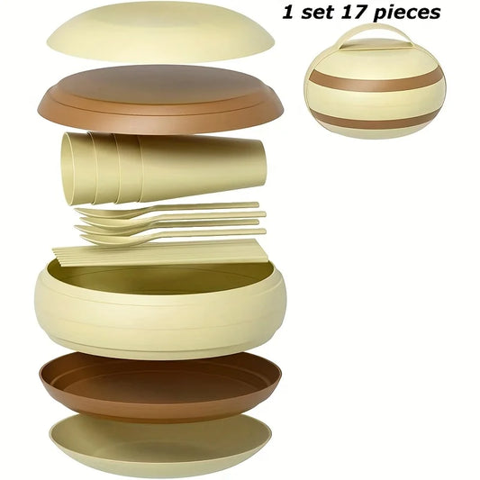 Outdoor Camping Picnic Utensils Cups Plates, Spoons Chopsticks Soup Bowls Portable Plastic Set Suitable for Outdoor Gatherings