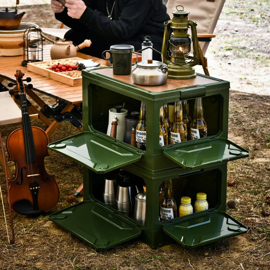 Outdoor Storage Box Camping Portable Travel Storage Box Car Backup Storage Box Wooden Cover Picnic Folding Box organizadores