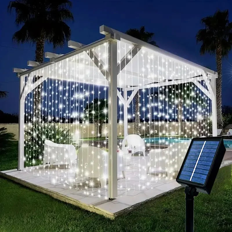 LED Solar Outdoor Lights Curtain Garland String Lights for Camping Wedding Party Garden Summer Holiday Atmosphere Decoration