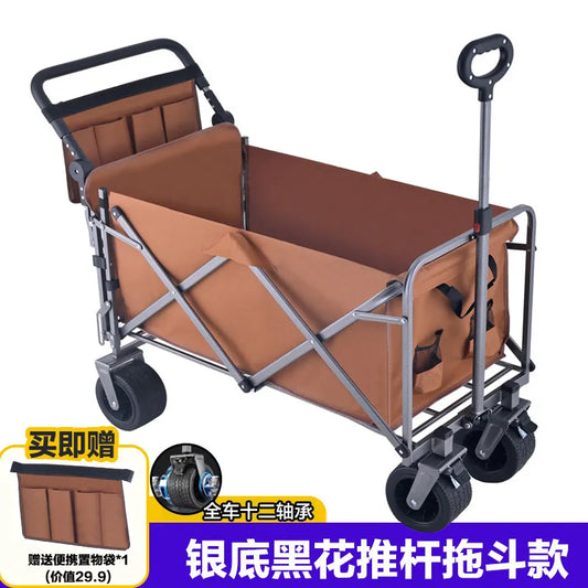 Rear-opening camping cart – sit-able, push-able, foldable, large-capacity outdoor picnic wagon, campsite trailer, compatible wit
