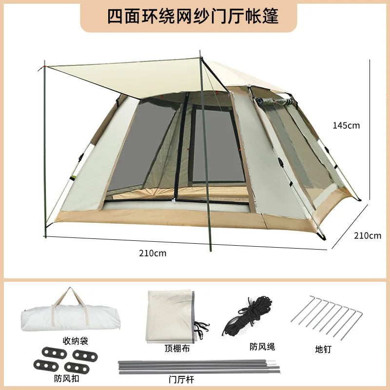 Tent outdoor camping 3-4 people, fully automatic beach folding portable quick opening, rainproof and sunscreen, wild camping