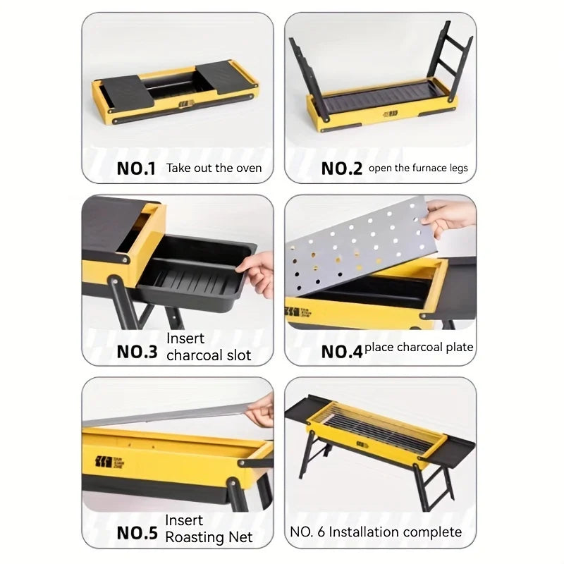 Camping Barbecue Grill, Foldable Portable Barbecue Grill for Outdoor, Camping & Courtyard Barbecue, with Extended Table Board