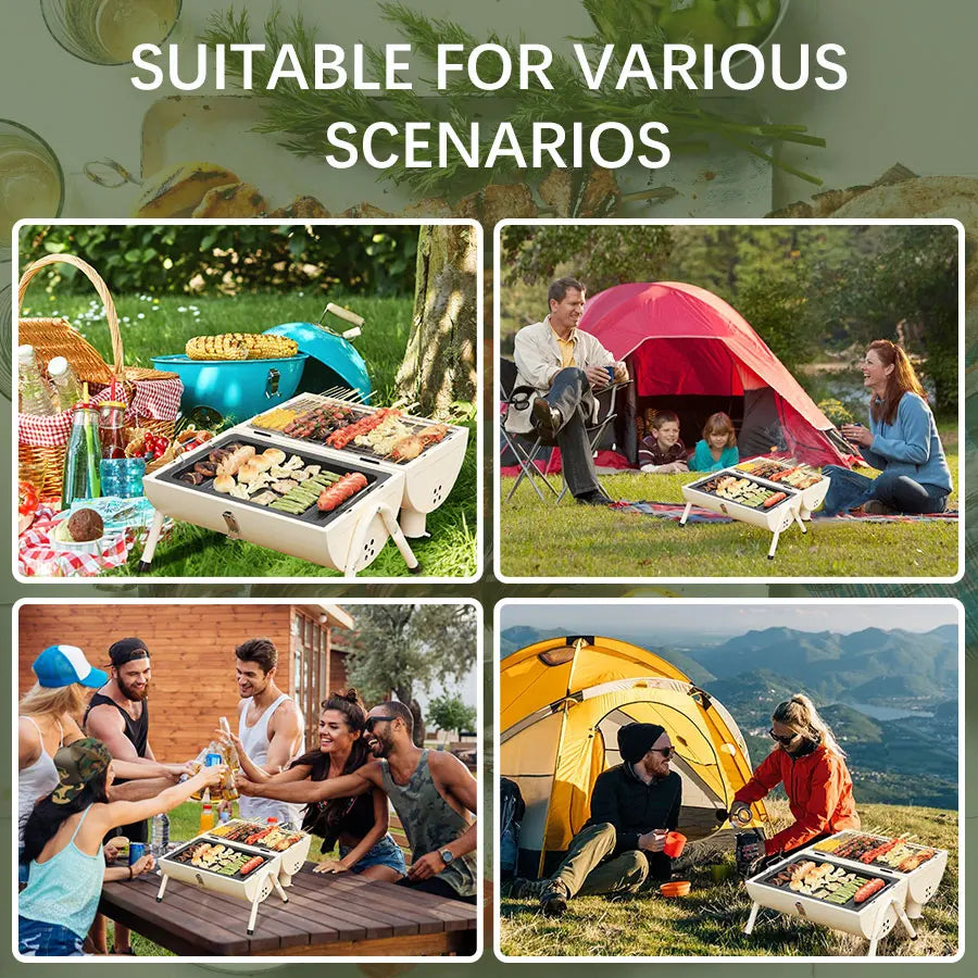 Outdoor portable charcoal grill, integrated windproof, foldable small barbecue grill, suitable for home use and camping.