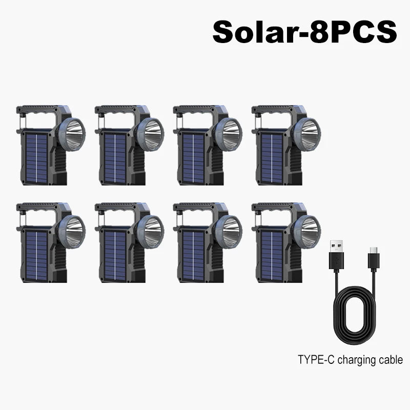 Solar Power LED Flashlights Multifunctional Portable Light Rechargeable Camping Work Light Solar Charging High brightness Torch