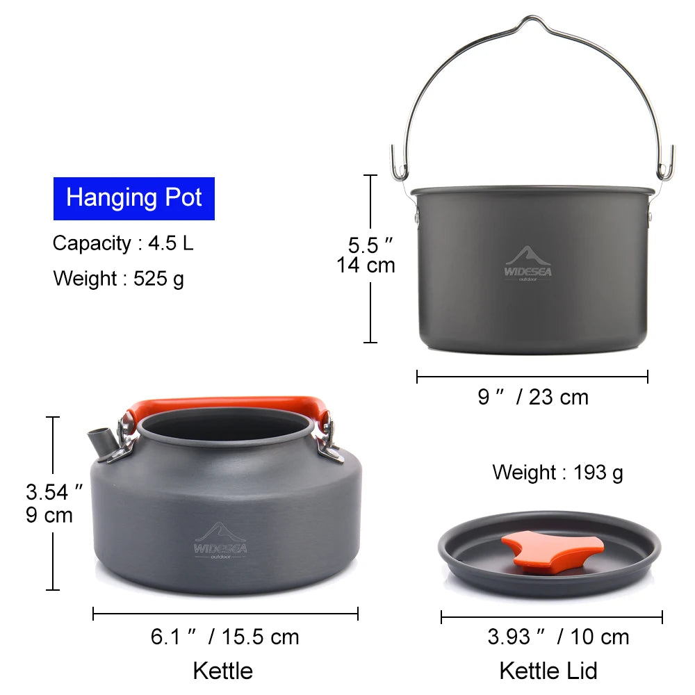 Camping 6 person Cookware Set Outdoor Pot Tableware Kit Cooking Water Kettle Pan Travel Cutlery Utensils Hiking Picnic Equipment