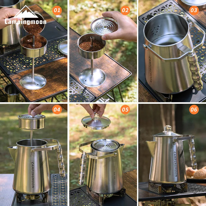 Campingmoon Camping Outdoor Accessories Cookware Kit Camping Kettle Stainless Steel Water Kettle Coffee Pot Lightweight