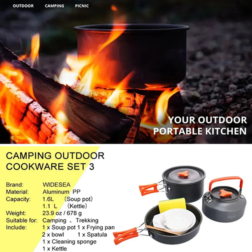 Outdoor Camping Cookware Set - Portable Kitchen Gear Utensils Dishes Bowler Pots And Bowls for Hiking Picnic Travel