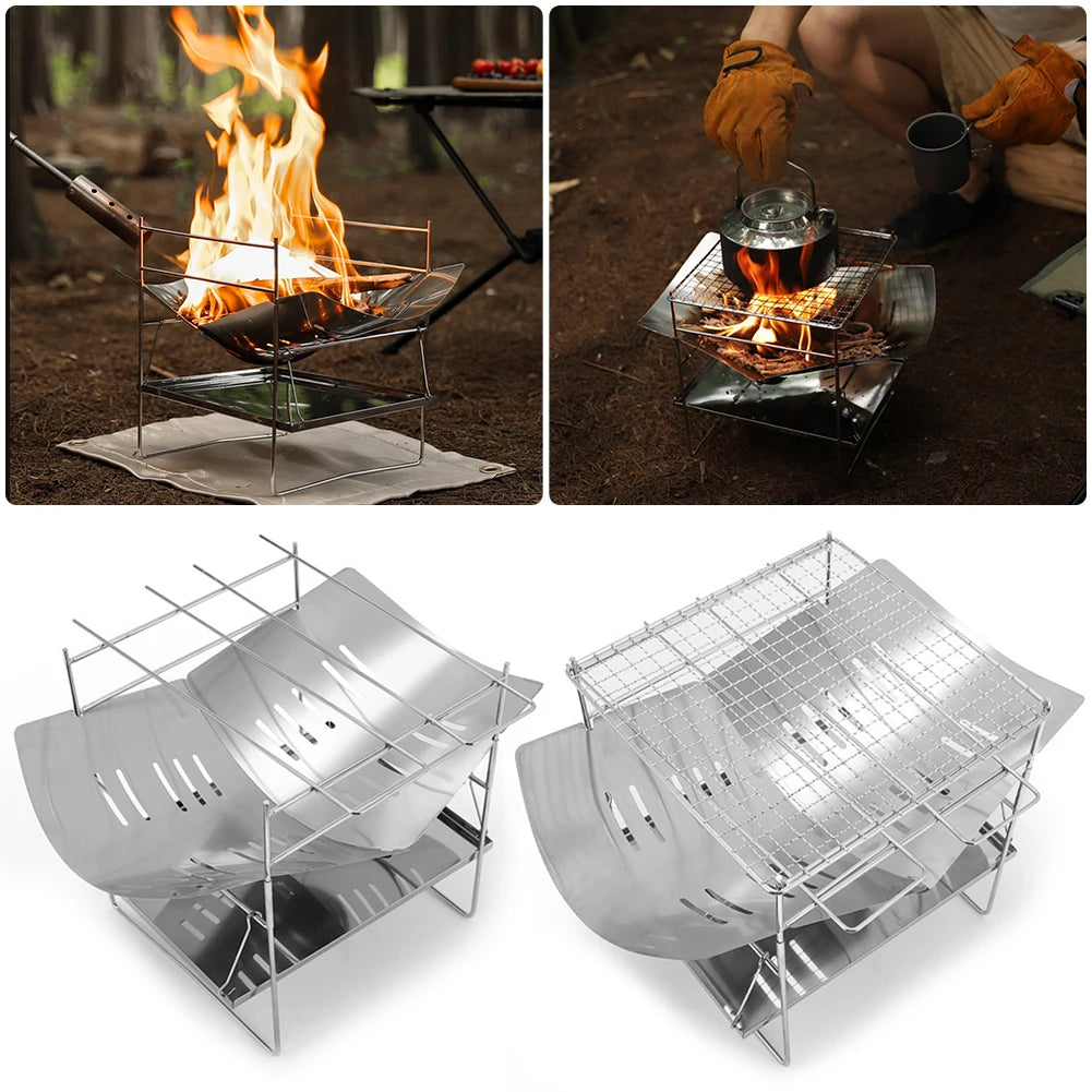 Bonfire Stand Portable Camping Fire Grill Folding Outdoor Wood Burner Stainless Steel Campfire Stove for Outdoor Backyards