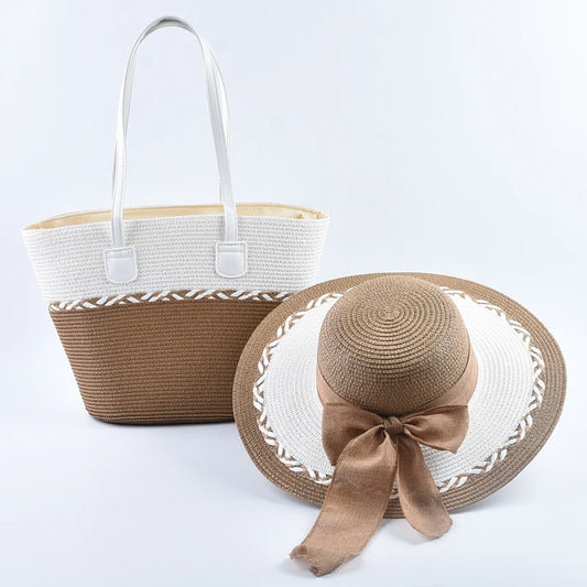 New Two-piece Set Summer Straw Hat with Shoulder Bag Outdoor Travel Beach UV Protection Hat