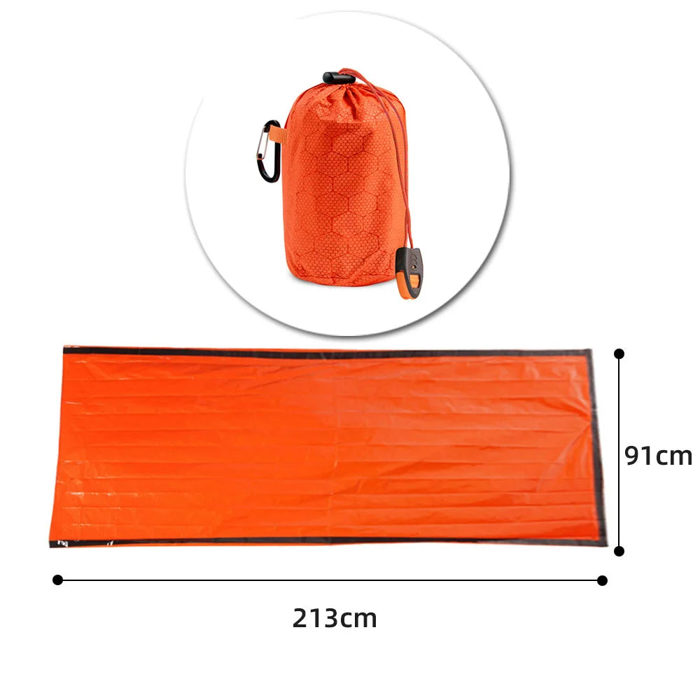 Outdoor Emergency Sleeping Bag PE Aluminum Film Warm Windproof Waterproof Portable Survival Sleeping Bag for Camping Hiking