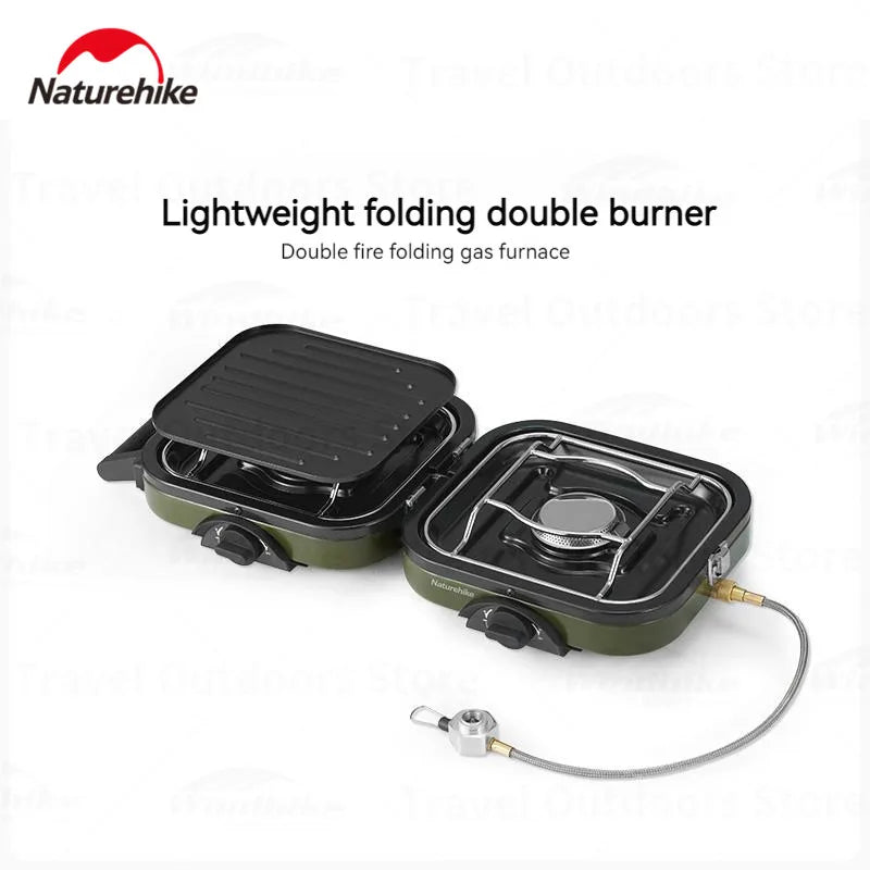 Naturehike Double Fire Gas Camping Folding Gas Stove Outdoor Equipment Burner Electronic Ignition Cooker High Power Portable
