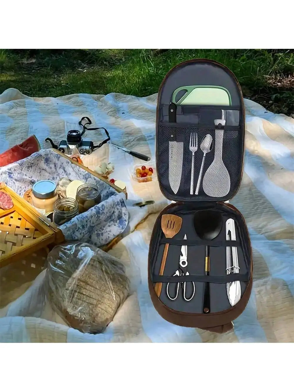 Outdoor Camping Cookware Storage Bag Cooking Utensil Organizer Kitchen Ware Container Bag Portable Picnic BBQ Tableware Pouch