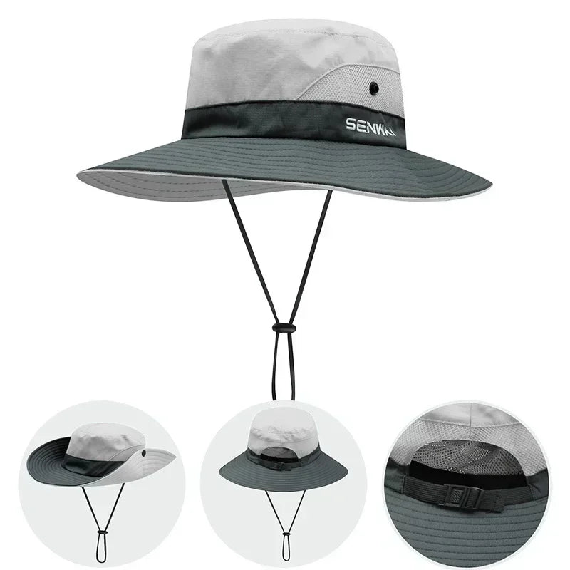 1PCS Women's Ponytail Sun Hat UV Protection Adjustable Foldable Mesh Wide Brim Colorblock Fishing Hat