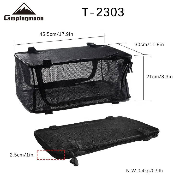 CAMPINGMOON T-2303 IGT Outdoor Camping Portable Tableware Storage Box Folding Picnic Table Storage Fiber Cotton Folding Net Box