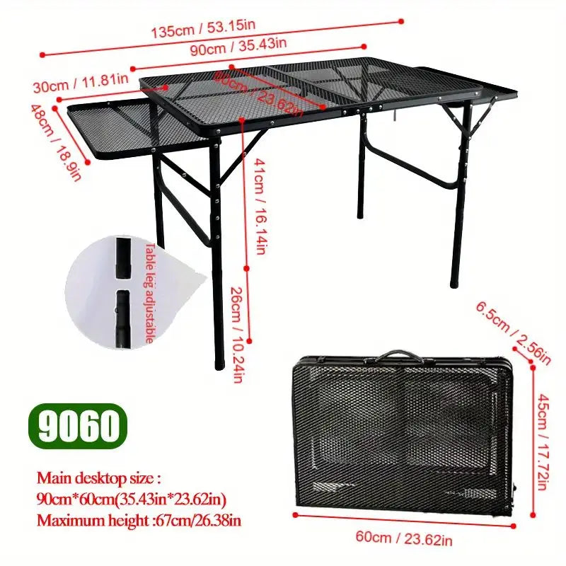 Aluminum Alloy Folding Table with Lifting Shelves Height Adjustable Compact and Portable Picnic Table for Grill Outdoor Camping