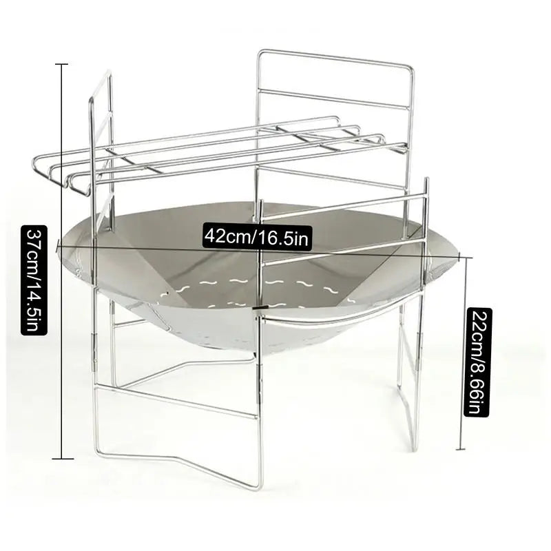 camping Bonfire Fire Pit Grill Foldable Circular Bonfire Stand Portable Firewood Stove Cookable Camping Stove Grill Burning