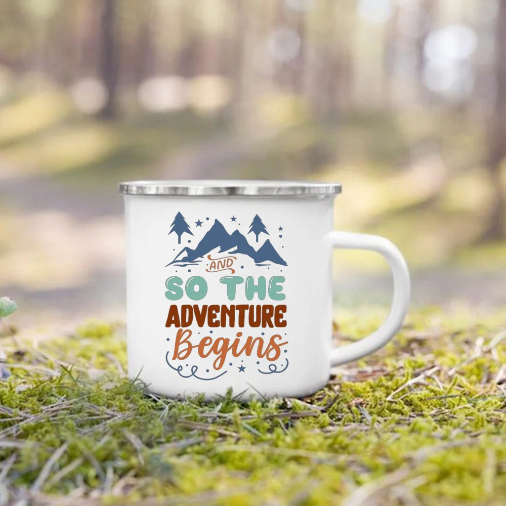 Life Is Better By The Campfire Printed Camper Mugs Camping Enamel Mug Adventure Campfire Party Beer Juice Cup Gifts for Camper